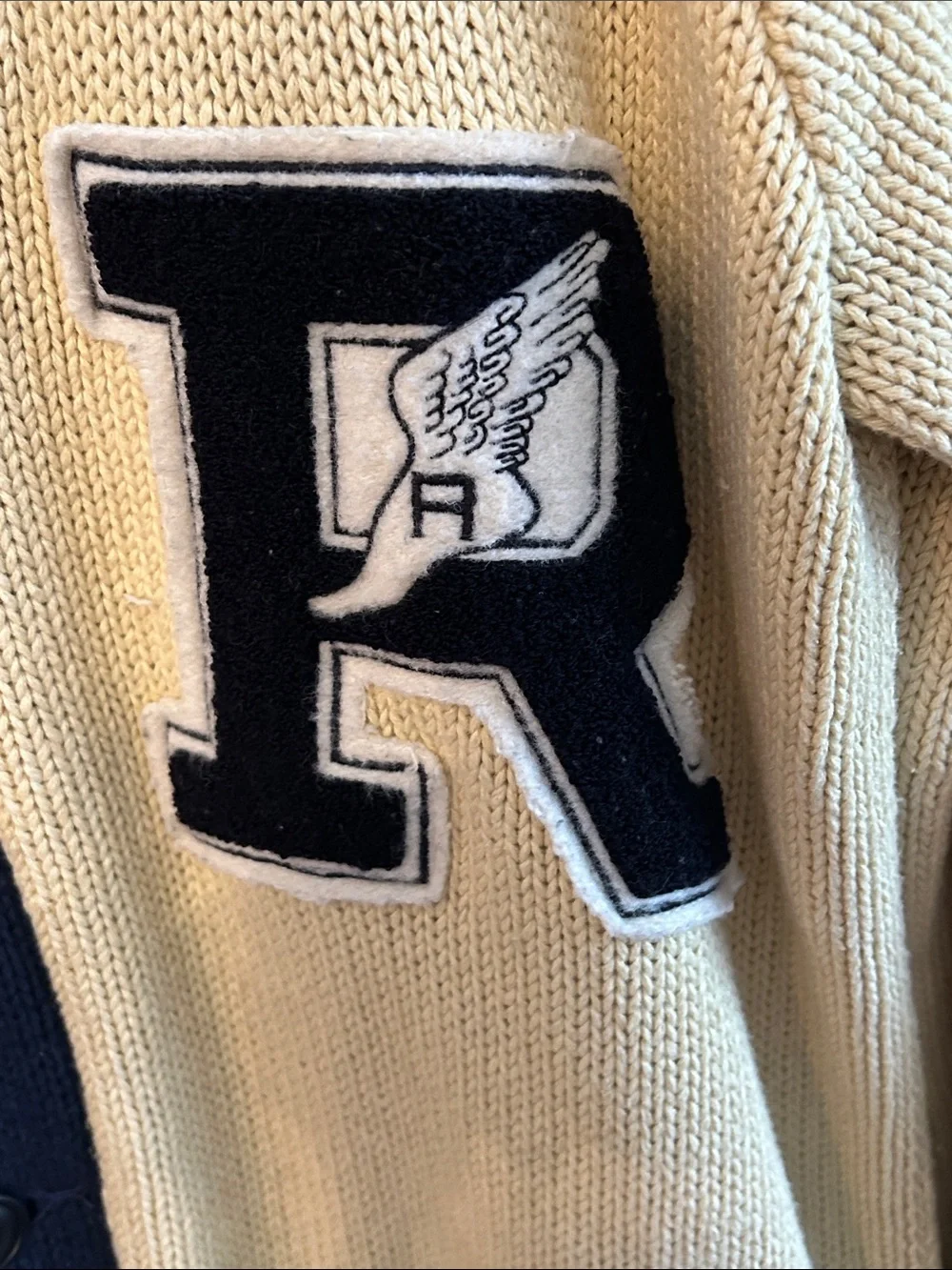 Polo by Ralph Lauren Men’s Sz M Beige and Navy Varsity Cardigan Sweater